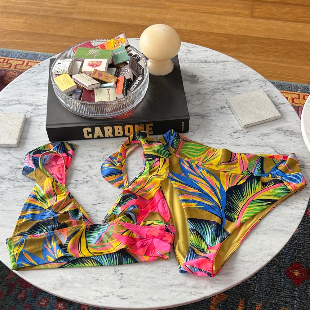 aerie Tropical Leaf Print Bikini - Yellow, Pink, Blue, Green